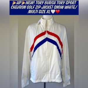 🎉HP🎉New! Tory Burch Tory Sport Chevron Zip Jacket SnowWhite/Mult Size XL🤍❤️💙